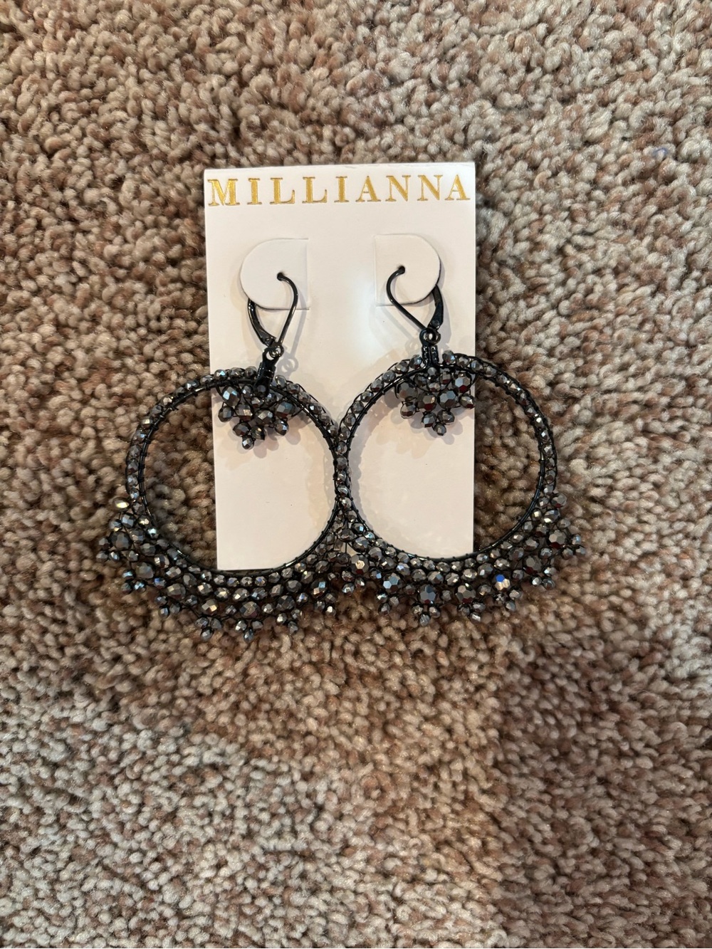 Black Crystal Hoop Drop Earrings